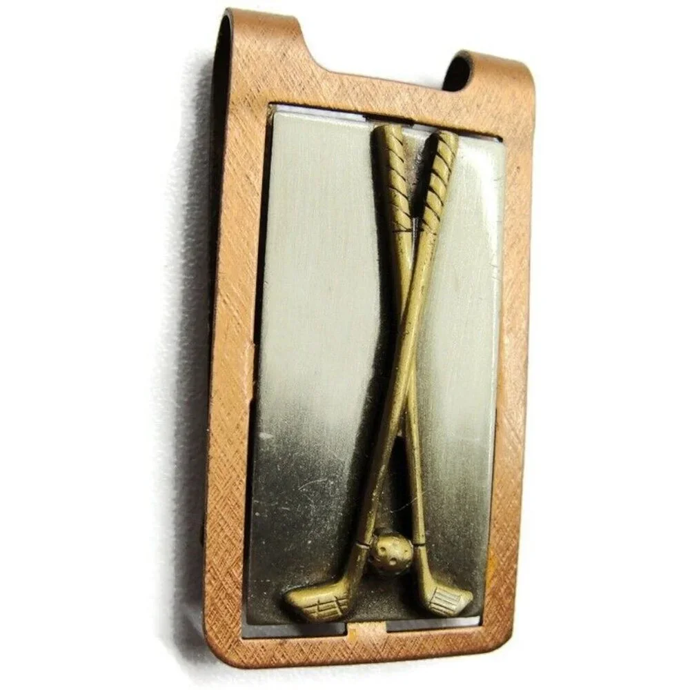 Golf Clubs Brass Tone, Copper Tone & Grey Money Clip Stainless Steel Wallet